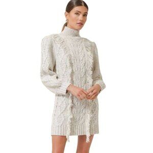 NEW Line &‎ Dot Daria Fringe Trim Mini Sweater Dress, Size Large in Ivory
